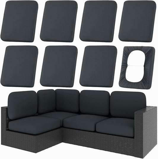 hyha 8Pcs Patio Cushion Covers, Stretch Outdoor Couch Cushion Covers, Washable Outdoor Chair/Sofa Slipcovers for Patio Furniture Cushions Protector with Elastic Bottom(Dark Gray,Cover Only)