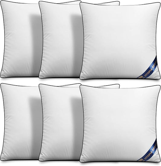 Utopia Bedding Throw Pillow Inserts (Pack of 6, White), 16 x 16 Inches Decorative Indoor Pillows for Sofa, Bed, Couch, Cushion Sham Stuffer