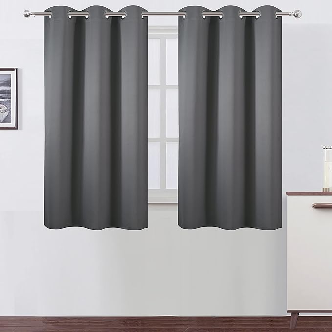 LEMOMO Frost Grey Blackout Curtains, 42 x 54 Inch Length, Set of 2 Panels, Grommet Bedroom & Living Room Curtains