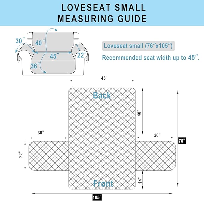Reversible Loveseat Sofa Covers Couch Cover Furniture Protector(Loveseat Small,Dark Grey/Light Grey)