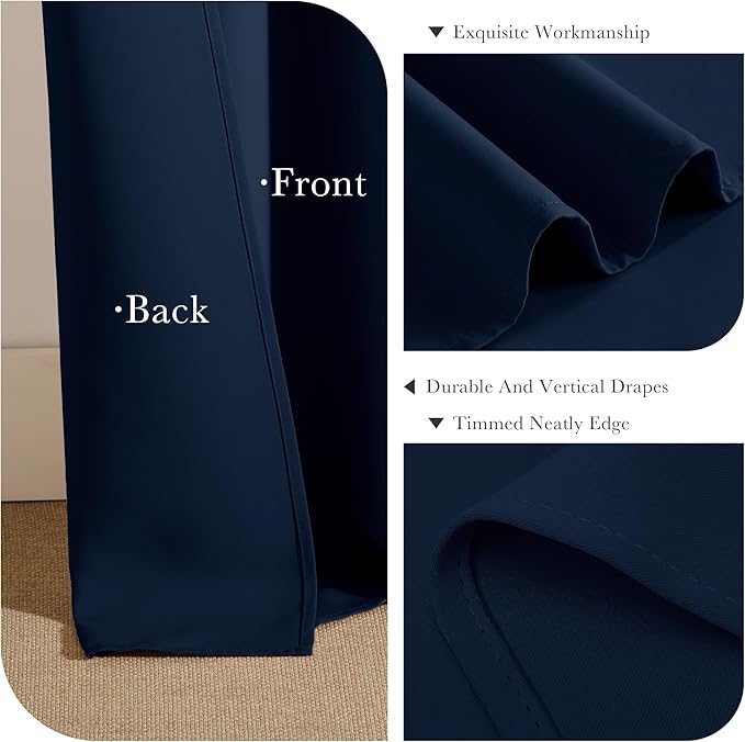 PONY DANCE Living Room Curtains - 42 Wide x 72 Inches Long, Navy Blue Blackout Drapes Thermal Insulated Back Tab & Rod Pocket Curtains/Window Covering for Kids' Room, 2 Panels