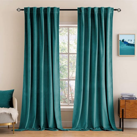 MIULEE Teal Velvet Curtains 96 inches 2 Panels - Luxury Blackout Curtains for Bedroom Living Room Thermal Insulated Super Soft Window Drapes Rod Pocket & Back Tab, W52 x L96 inches