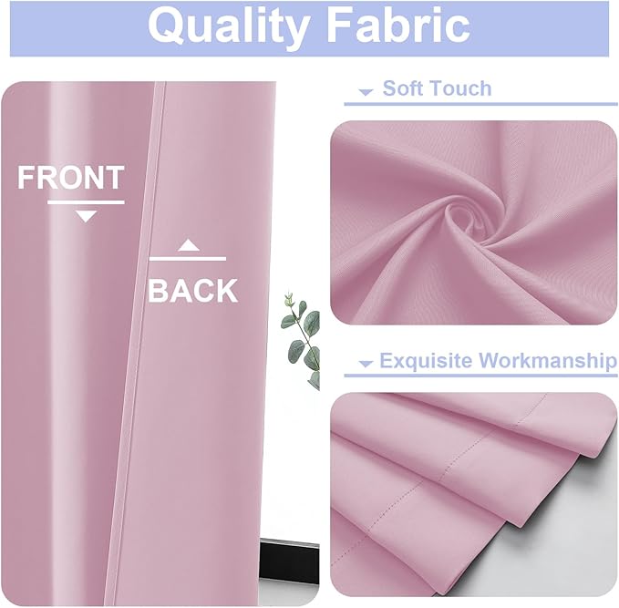 Simplebrand Ava Pink Blackout Curtains for Bedroom 96 Inches Long 2 Panels, Solid Thermal Insulated, Energy Saving Nursery Window Treatment Curtains Blackout Drapes, W40 x L96 Inch, Pink