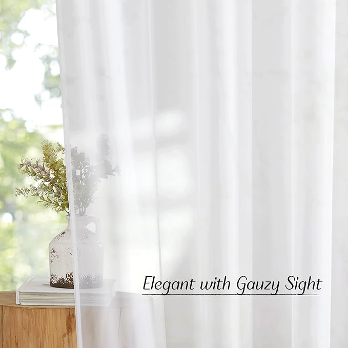 NICETOWN White Sheer 102 inch Curtains for Living Room, Grommet Elegant and Airy Window Treatments Translucent Lightweight Drapes for Living Room/Bedroom,2 Panels, W54 x L102