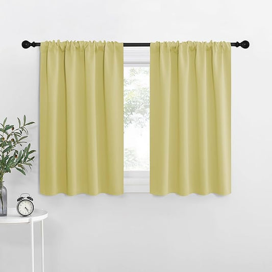 NICETOWN RV Blackout Curtains for Camper Windows, Paler Yellow, 34" x 30", Set of 2, Kitchen Curtains, Short Blackout Drapes, Thermal Insulated Rod Pocket Window Treatment Draperies for Nursery