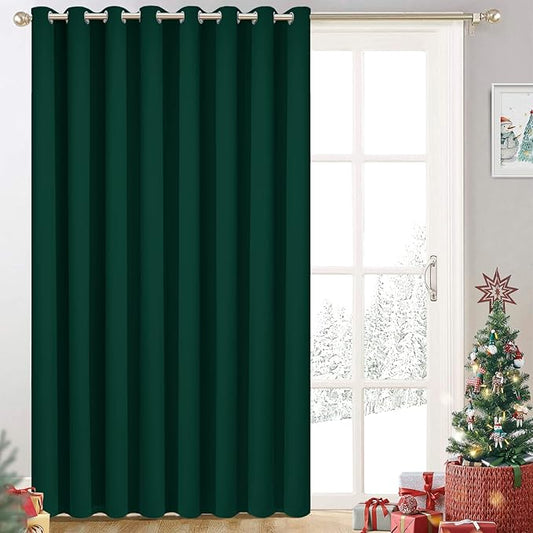 Yakamok Blackout Extra Wide Thermal Insulated Curtains, Total Shade Patio Door Curtain, Full Light Shading Sliding Door Room Divider for Space Separator Bedroom, 1 Panel, W100 x L84, Emerald Green,