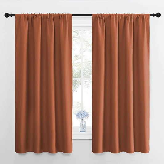 NICETOWN RV Blackout Curtains for Camper Windows, Burnt Orange, 34" x 36", Set of 2, Kitchen Curtains, Short Blackout Drapes, Thermal Insulated Rod Pocket Window Treatment Draperies for Nursery