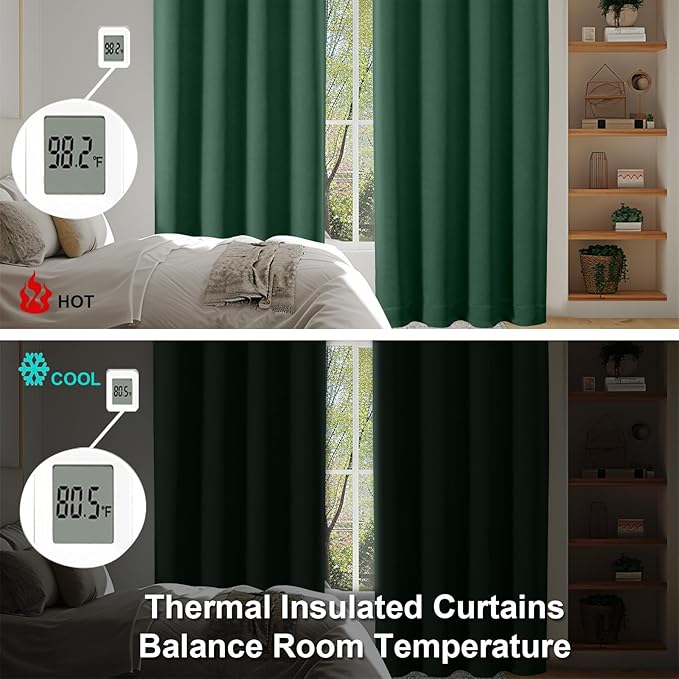 Simplebrand Ever Green Blackout Curtains for Bedroom 102 Inches Long 2 Panels, Solid Thermal Insulated, Energy Saving Living Room Window Treatment Curtains Blackout Drapes, W50 x L102 Inch, Ever Green