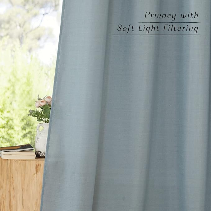 NICETOWN Rustic Linen 132 inch Long Curtains for Living Room, Grommet Privacy Added Thick Linen Weave with Light Filter Window Curtains & Drapes for Bedroom, Stone Blue, W55 x L132, 2 Panels