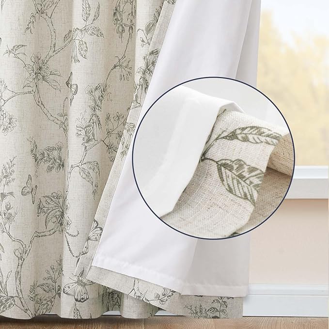 jinchan Floral Curtains Lined Linen Blend Curtain for Living Room 63 Inch Length Grey Farmhouse Curtains French Country Flower Gray Patterned Curtain Drapes Back Tab Rod Pocket 2 Panels