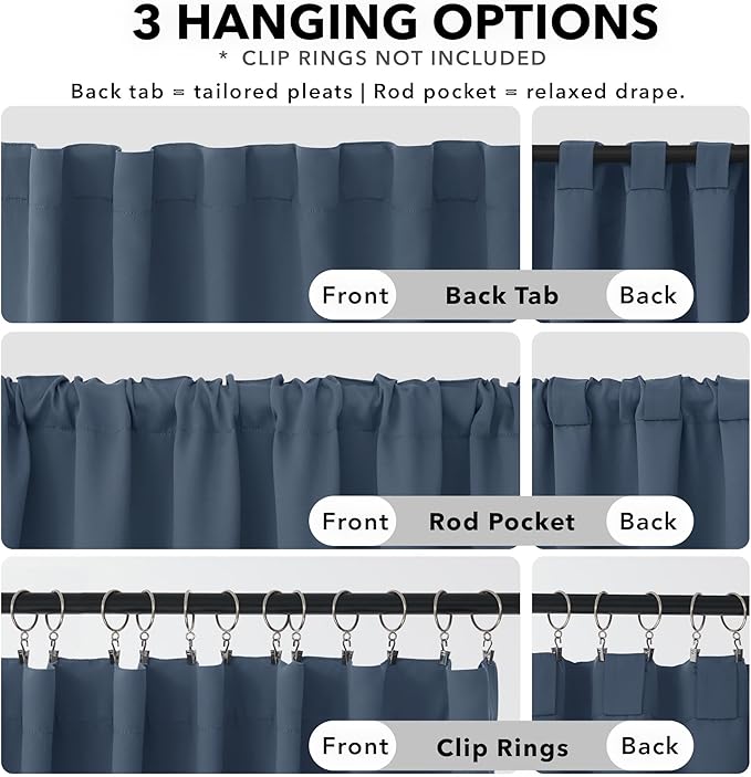Deconovo Blackout Curtains, Thermal Insulated, W52 x L108 2 Panels, Back Tab, Machine Washable, Room-Darkening Drapes for Bedroom/Living Room Stone Blue