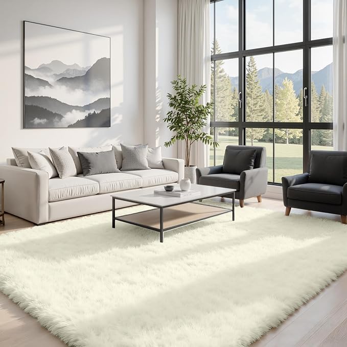 5x8 Area Rugs for Living Room: Soft Fluffy Shag Cream White Rugs for Bedroom, Non Slip Large Fuzzy Plush Rug Indoor Floor Carpet for Nursery Kids Boys Girls Room, Dorms, Playroom, Modern Home Decor