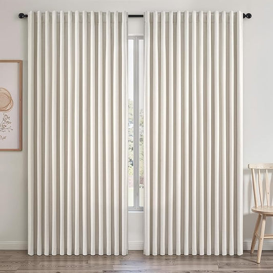 Extra Wide 100 Inch Length Blackout Curtains & Drapes 84 Inches Long 2 Panels Set for Sliding Glass Doors Modern Pleated Linen Blend Heavy Floor to Ceiling Large Window Drapes(100"Wx84"Lx 2 Birch)