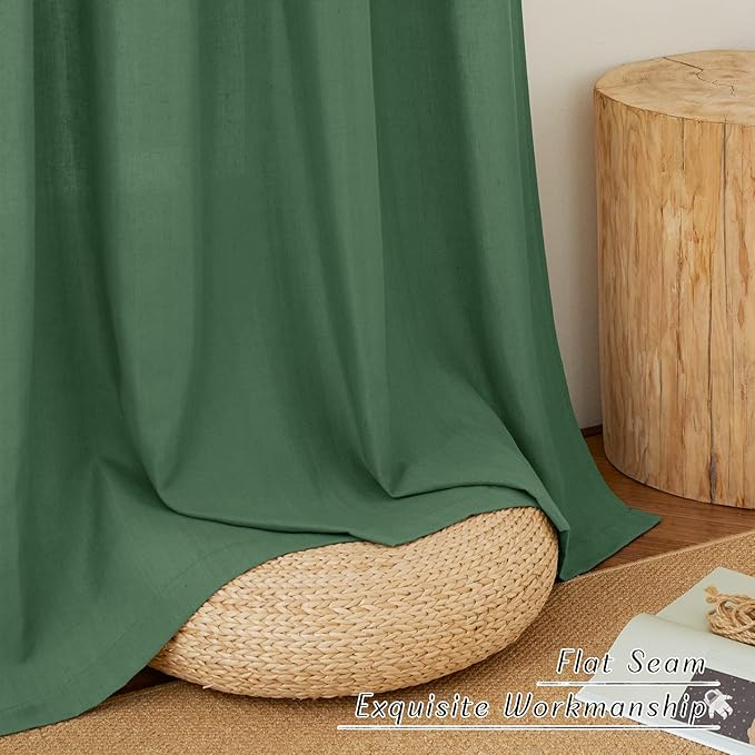 NICETOWN Rustic Linen 144 inch Long Curtains for Living Room, Grommet Privacy Added Thick Linen Weave with Light Filter Window Curtains & Drapes for Bedroom, Olive Green, W55 x L144, 2 Panels