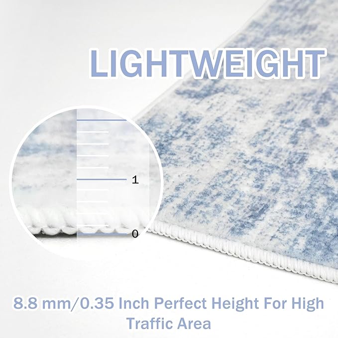 IOHOUZE Abstract Runner Rug 2x5 Ft Washable Runners for Hallways, Non Slip Kitchen Runner Printed Faux Wool Entryway Runner Indoor, Modern Floor Carpet for Hall Kitchen Bedroom, Light Blue Grey