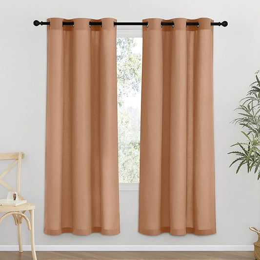 NICETOWN Burnt Orange Thick Linen Curtains 72" Length, Grommet Privacy Window Treatments Linen Weave with Light Penetration Vertical Drapes for Farmhouse/Home Office, W42 x L72, 2 Panels
