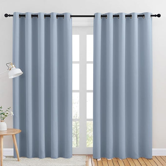 NICETOWN Room Darkening Draperies Window Curtain Panels, Vintage Blue, 2 Panels, W60 x L84 -inch, Thermal Insulated Grommet Room Darkening Curtains for Bedroom