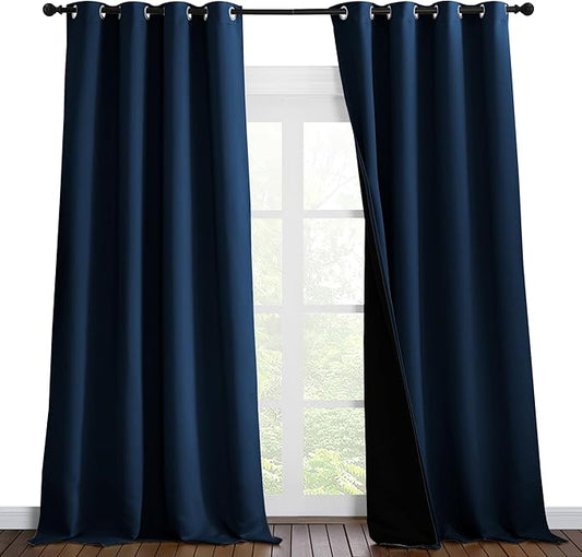 NICETOWN Total Shade Curtains and Draperies, Heavy-Duty Full Light Shading Drapes with Black Liner Backing for Villa/Hall/Dorm Window(Moroccan Blue, Package of 2, 55 inches Wide x 96 inches Long)