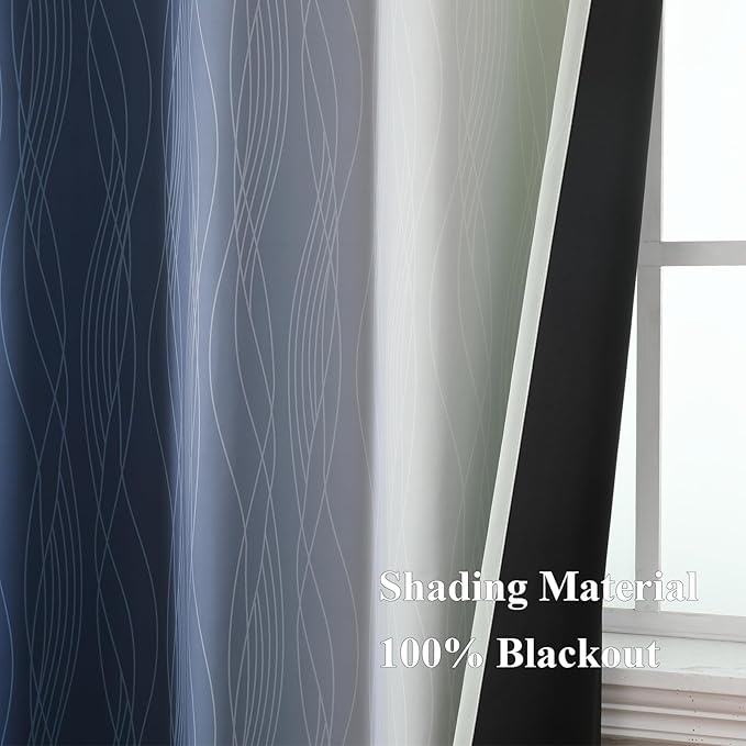 Estelar Textiler Sage Green and Navy Blue Blackout Curtains for Sliding Door,Thermal Insulated Ombre Drapes 108 Inches Long,Full Room Darkening Energy Saving Curtains for Living Room,52Wx108L,2 Panels