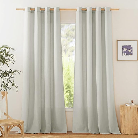 NICETOWN Linen Flax Semi Sheer Curtains 94" Length, Grommet Window Treatments Privacy Added with Light Penetration Vertical Drapes for Loft/Home Office, Gray, W55 x L94, 2 Panels