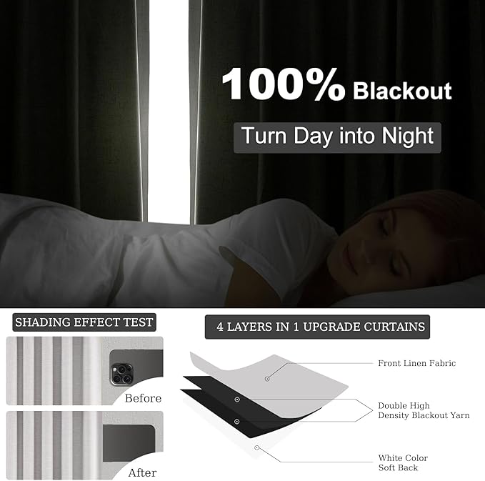 Topfinel 100 Inch Long Black Out Custom Drapery Panels, Light Grey Blackout Curtains, Nursery Kids Insulated Heat Blocking Sound Block Tab Top Rod Pocket Curtains for Patio Bay Window Winter