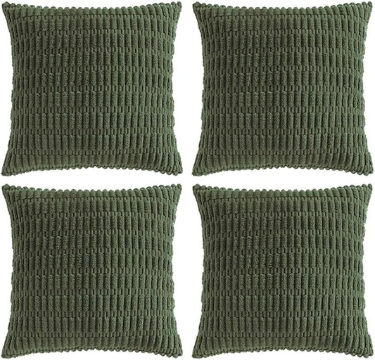 Fancy Homi 4 Packs Boho Olive Green Decorative Throw Pillow Covers 20x20 Inch for Couch Bed Sofa, Rustic Modern Farmhouse Home Decor, Soft Plush Corduroy Square Cute Cushion Case 50x50 cm