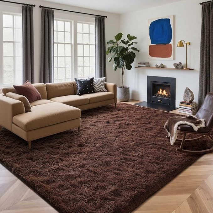 5x7 Ft Brown Shag Rugs for Bedroom Living Room, Ultra Soft Fluffy Furry Area Rug for Indoor Floor, Aesthetic Carpet for Home Decor