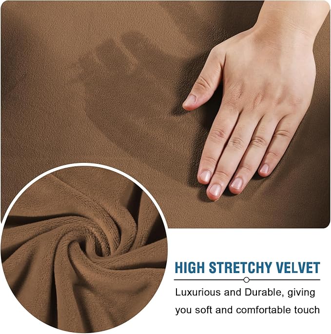 H.VERSAILTEX Rich Velvet Stretch 2 Piece Cover Chair Slipcover Sofa Cover Furniture Protector Couch Soft with Elastic Bottom Chair Couch Cover with Arms Width Up to 49 Inch(Chair, Caramel)