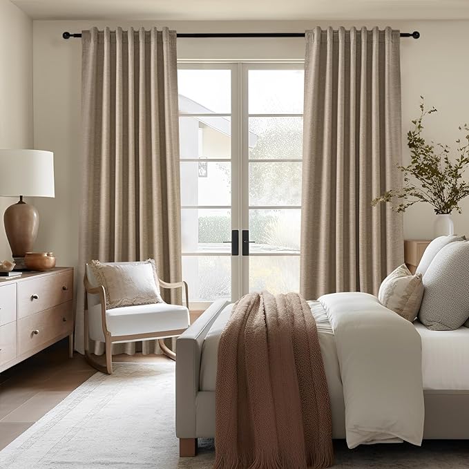 Topfinel Extra Long 120 Inch Blackout Curtains for Large Window Treatment Fall Farmhouse Thick Linen Texture Sound Proof Drapes Room Divider Pleat Ceiling Track Burg Bedroom 10Ft(W52 xL132 2 Panels)