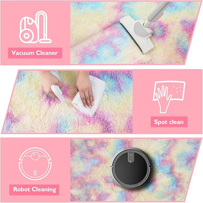 8x10 Fluffy Area Rugs for Living Room,Shag Area Rug for Bedroom,Soft Fuzzy Rug Non-Shedding Indoor Plush Carpet for Kids Bedroom Nursery Home Decor,Rainbow