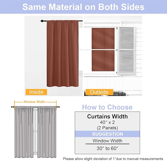 Simplebrand Ava Terracotta Blackout Curtains for Bedroom, 72 Inch Length, 2 Panels, Privacy Thermal Insulated, Rod Pocket, Window Curtains for Patio, French Door, W40 x L72 Inch