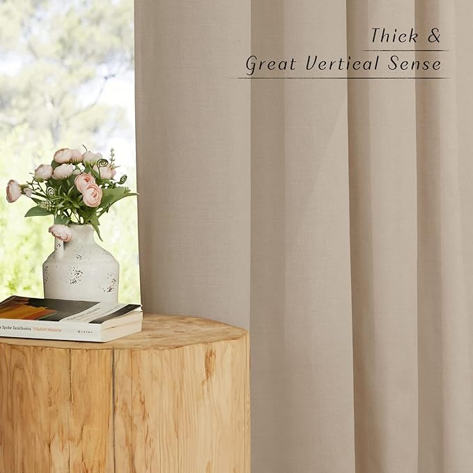 NICETOWN Linen Flax Semi Sheer Curtains 92" Length, Grommet Window Treatments Privacy Added with Light Penetration Vertical Drapes for Loft/Home Office, Taupe, W55 x L92, 2 Panels