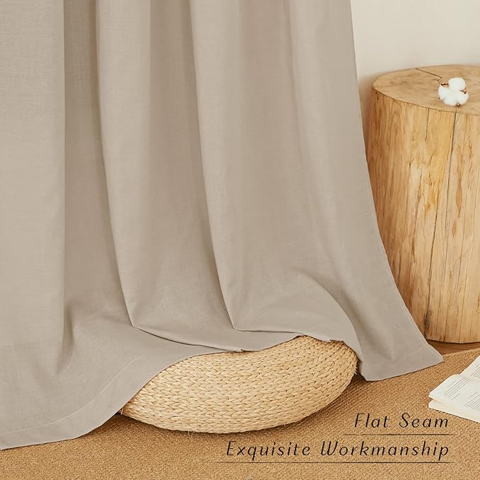 NICETOWN Thick Linen Blend 108 inches Long Curtains, Grommet Bedroom Window Treatments Privacy with Light Penetration Natural Linen Burlap for Living Room, Taupe, W55 x L108, 2 Panels