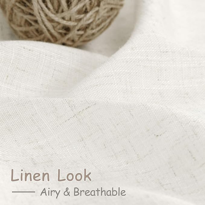 Nanspring Beige White Linen Curtains 63 Inch Length for Living Room Semi Sheer Curtain Back Tab and Rod Pocket Rustic Farmhouse Dector Coastal Room Decor Drapes for Bedroom 40 X 63, 2 Panels