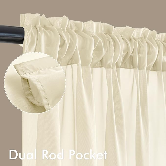 MIULEE Light Cream Sheer Curtains 84 Inches Long, 4 Panels Set, Light Filtering Rod Pocket Voile Drapes for Living Room and Bedroom, Airy Soft Fabric Window Treatments, 42 x 84 Inches