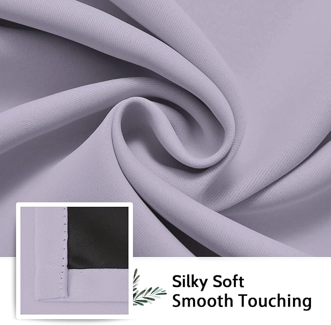 SimpleHome 100% Blackout Curtains for Bedroom,Thermal Insulated Lilac Grommet Window Drapes Room Darkening Curtains for Living Room with Black Back,62 x 84 Inch,2 Panels