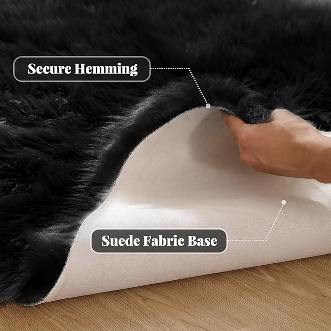 ORINOVA Black Rugs for Living Room 8x10 Area Rugs for Bedroom Shag Washable Faux Sheepskin Fuzzy Fur Rug Large Boho Nursery Rug