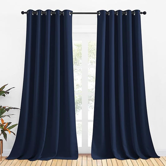 NICETOWN Blackout Curtain Panels, Window Treatment Energy Saving Thermal Insulated Solid Grommet Blackout Drapes/Draperies (Navy, 1 Pair, 70 by 108-inch)