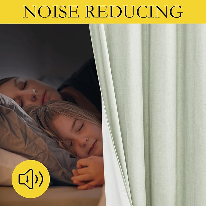 NICETOWN Sage Green High-End Thermal Flax Linen Curtains, 62" Wide Per Panel, Set of 2, Full Blackout Privacy Drapes 72" Long for Dining Room, Soundproof Window Treatment Panels for Hall Room