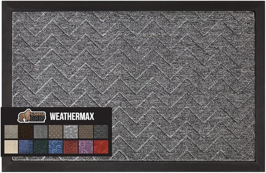 GORILLA GRIP 100% Waterproof All-Season WeatherMAX Doormat, 47x35, Durable Natural Rubber, Stain and Fade Resistant, Low Profile, Indoor Outdoor Door Mats, Easy Clean Patio Entrance Mat, Steel Chevron