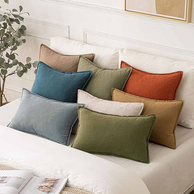 MIULEE Decorative Linen Pillow Covers 16x16 Inch Blue Boho Farmhouse Neutral Couch Throw Pillows for Bed Pack of 2 Accent Coastal Modern Pillowcase Summer Sofa Livingroom Home Decor