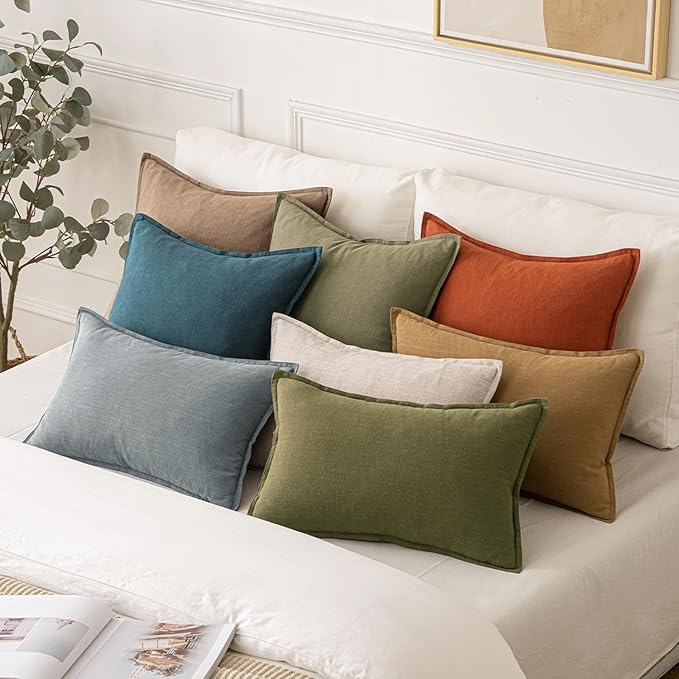 MIULEE Decorative Linen Pillow Covers 18x18 Inch Green Boho Farmhouse Neutral Couch Throw Pillows for Bed Pack of 2 Accent Outdoor Pillowcase Modern Sofa Cushion Livingroom Home Decor