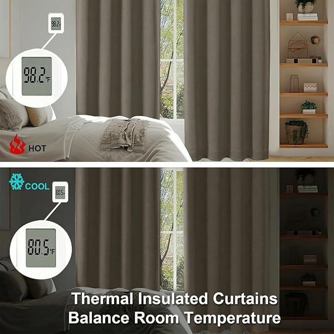 Simplebrand Ava Latte Blackout Curtains for Bedroom 63 Inch Length 2 Panels Set, Privacy Thermal Insulated Rod Pocket Door Window Curtains for Patio French Door Front Door, W40 x L63 Inch, Latte