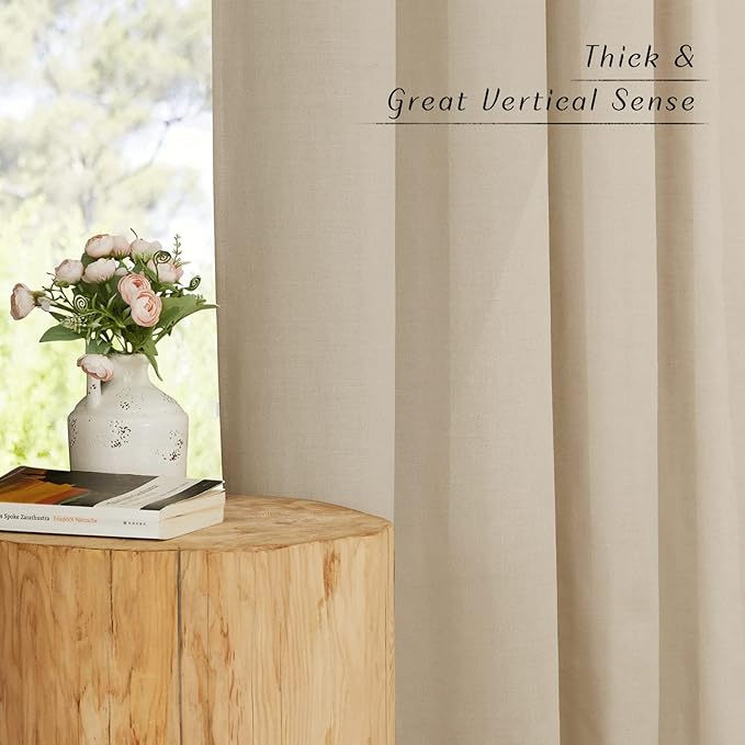 NICETOWN Linen with Polyester Curtains 72 inch Length 2 Panels, Grommet Privacy Curtains with Light Filtering Linen Blend Window Treatment for Living Room/Bedroom, Angora, W55 x L72, 2 Panels .