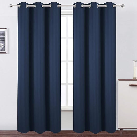 LEMOMO Navy Blue Blackout Curtains 34 x 84 Inch Length/Set of 2 Curtain Panels/Thermal Insulated Room Darkening Blackout Curtains for Bedroom