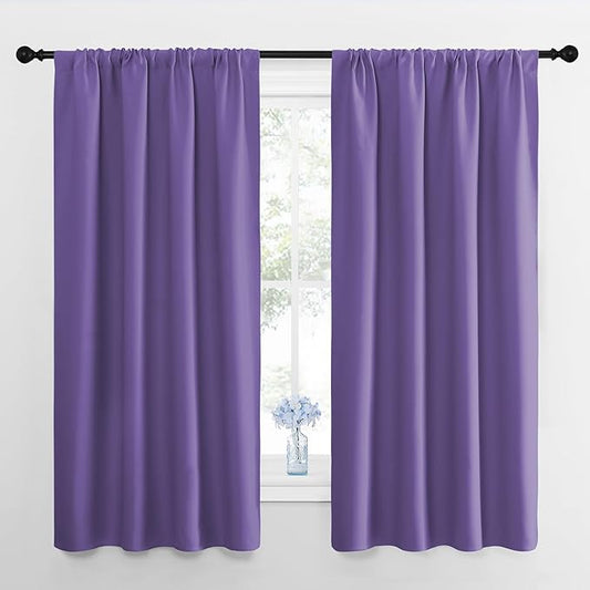 NICETOWN Window Curtains for Bedroom, Lilac Purple, 2 Panels, W42 x L48 -Inch, Home Decoration Thermal Insulated Rod Pocket Blackout Blinds & Drapes for Small Windows