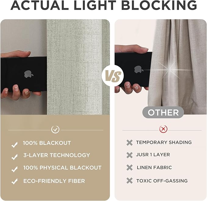 Joydeco Blackout Curtains for Bedroom - 100% Light Blocking 2 Panels Light Beige Drapes 37"W x 90"L, Thermal Insulated Room Darkening Curtains, Linen Textured for Living Room, Rod Pocket & Back Tabs