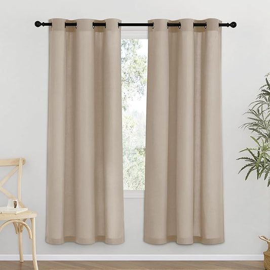 NICETOWN Taupe Thick Linen Curtains 72" Length, Grommet Privacy Window Treatments Linen Weave with Light Penetration Vertical Drapes for Farmhouse/Home Office, W42 x L72, 2 Panels