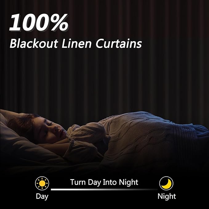 Guken Light Sage 100% Blackout Linen Curtains 90 Inch Length 2 Panels Set for Living Room Bedroom Back Tab/Rod Pocket Thermal Insulated Black Out Drapes Room Darkening Window Curtains,52x90