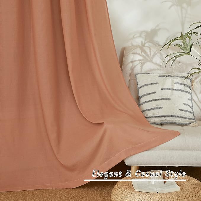 NICETOWN Thick Linen Textured Curtains for Large Windows, Grommet Privacy with Light Filtering Flax Linen Blend Drapes for Bedroom/Living Room, Terracotta, W55 x L108, Set of 2